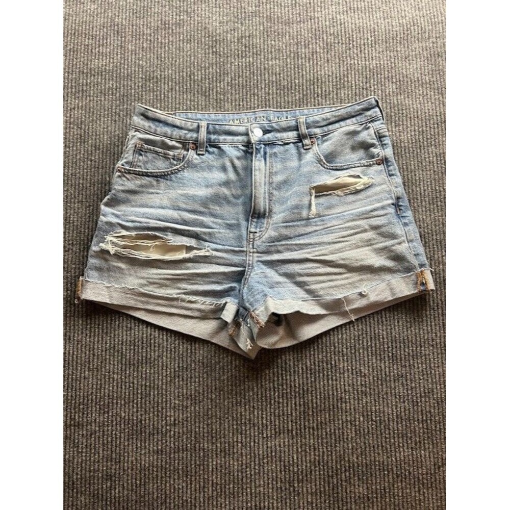 American Eagle Distressed Embroidered Curvy Mom Shorts Size 12